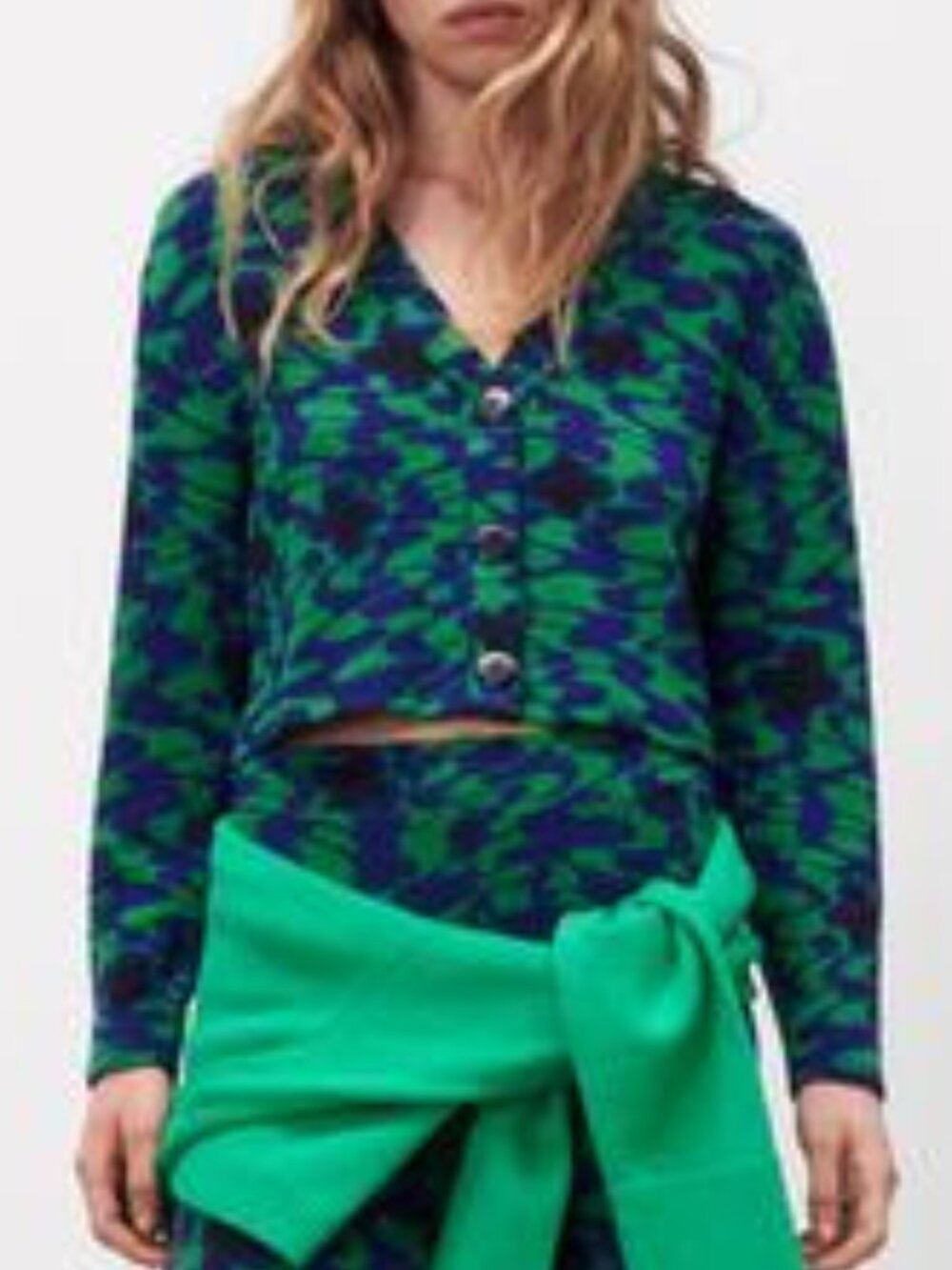 Zara - Jacquard Cardigan - Blue/Green